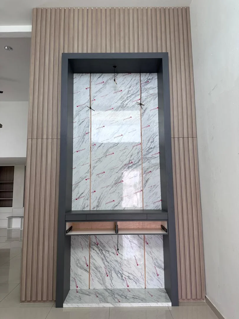 Marble Backdrop with Fluted Wood Panels